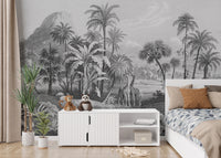 Monochrome Vintage Jungle Mural Wallpaper