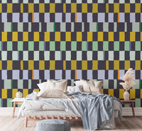 Mosaic quilt wallpaper for cozy and creative living spaces.
