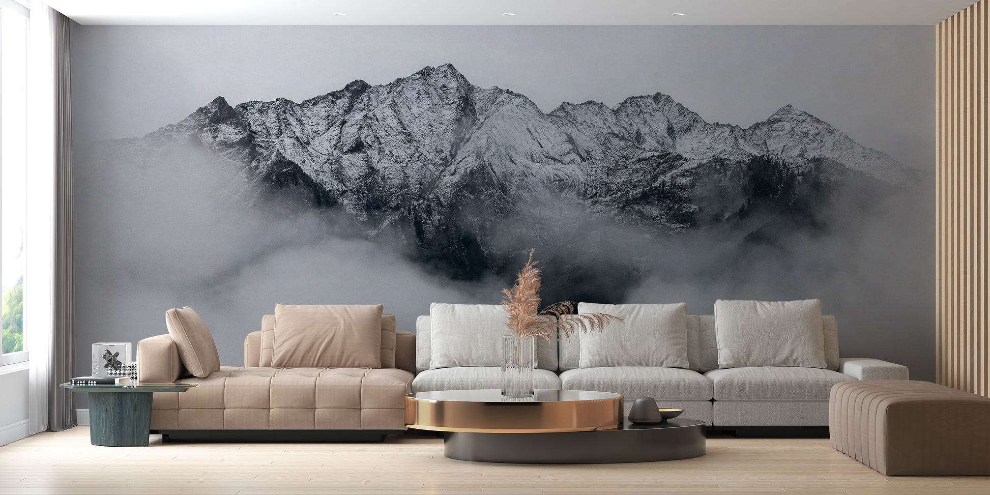 Elegant Foggy Mountain Scene Wall Mural
