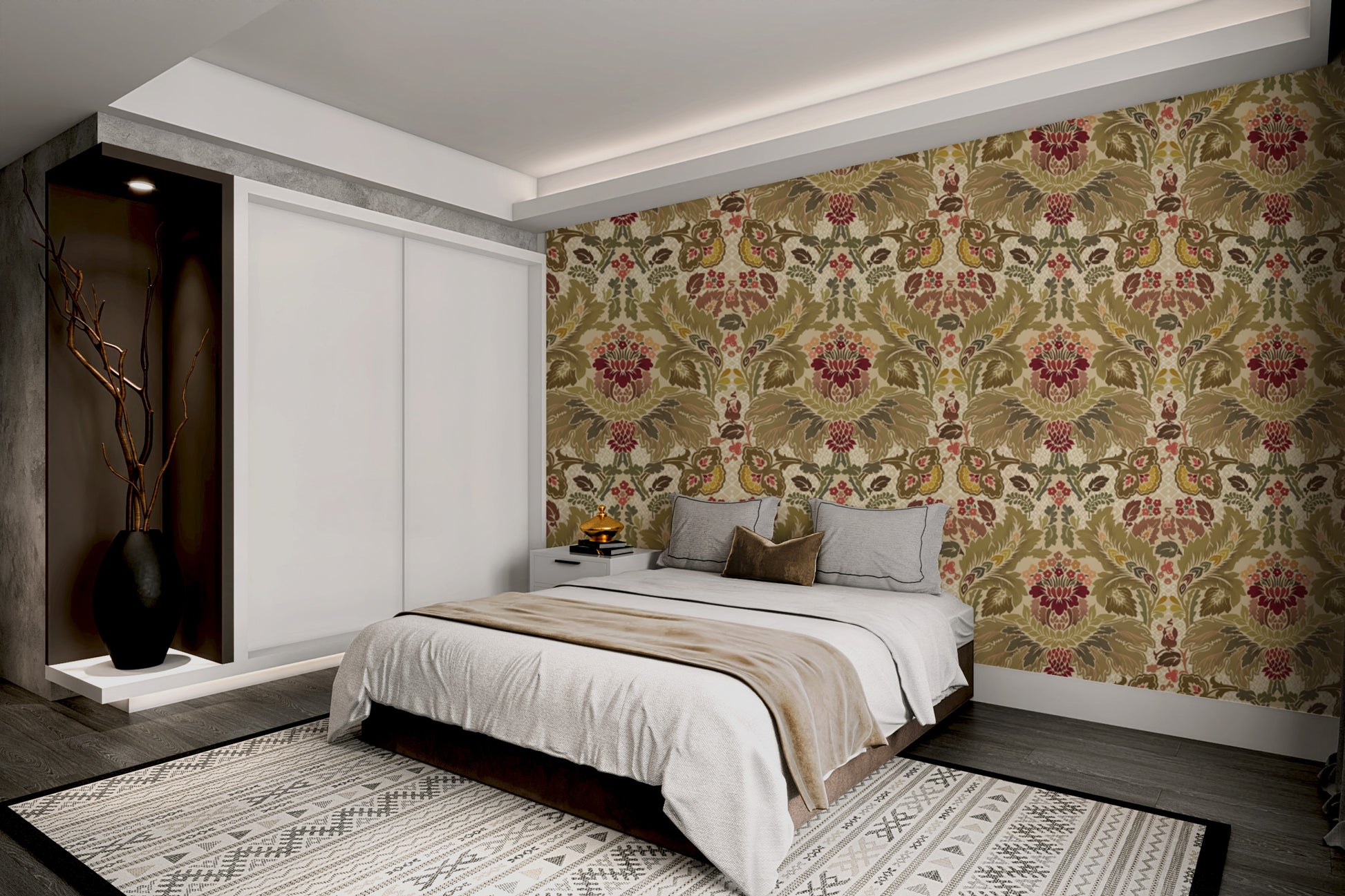 Elegant Regal Petals wallpaper featuring classic damask designs.
