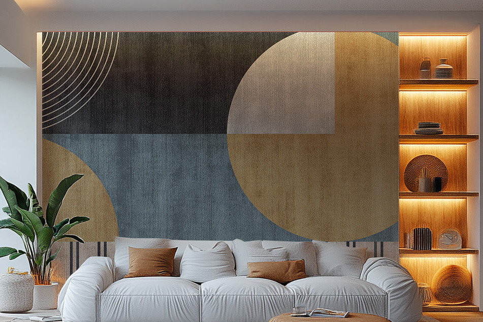 Retro-inspired geometric mural with charm
