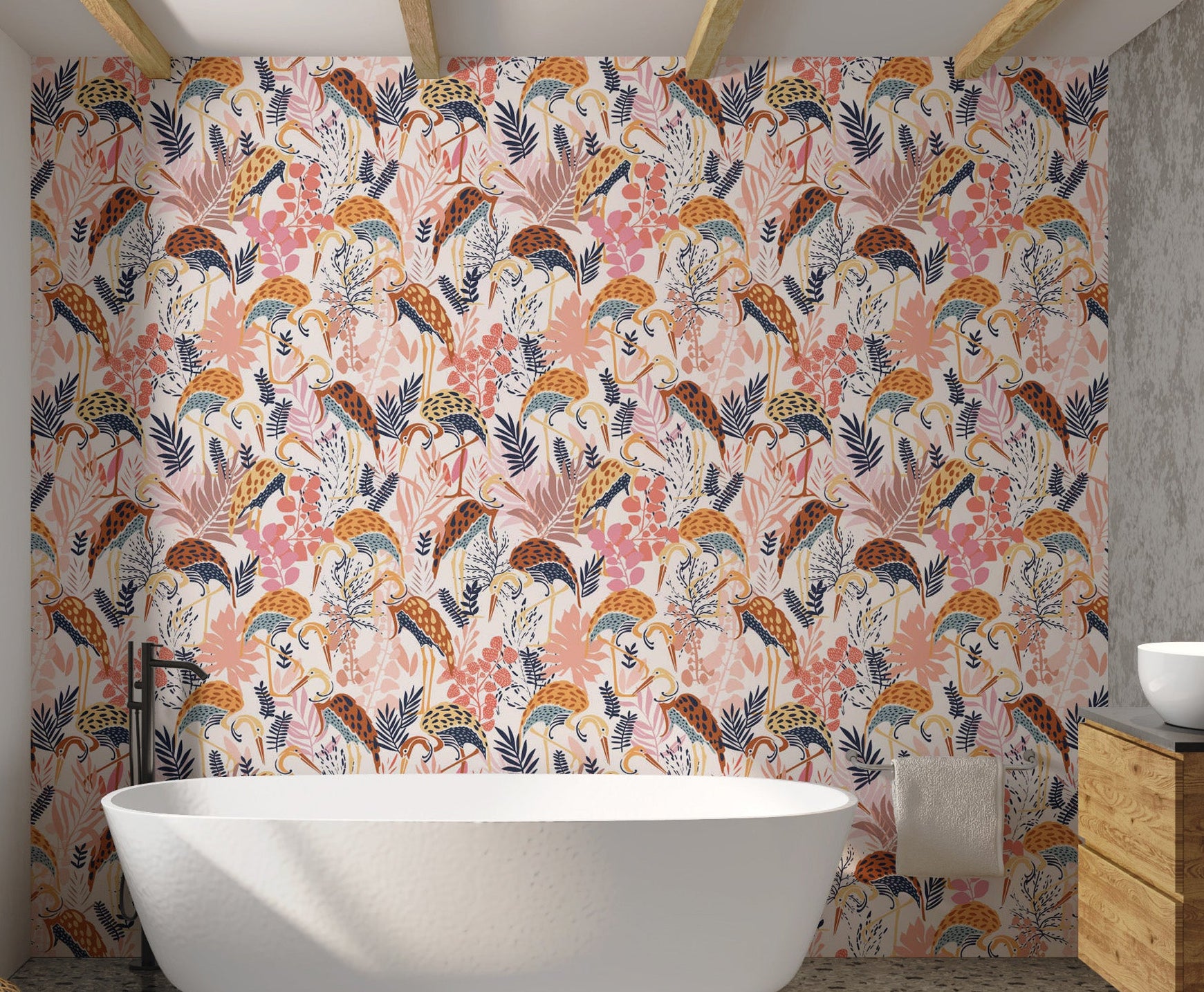 Contemporary Crane Dance Wall Mural Design
