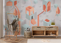 Pastel Surreal Geometric Architecture Wallpaper with Stairs
