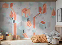 Abstract Surreal Geometric Architecture Wallpaper in Pastel
