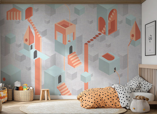 Abstract Surreal Geometric Architecture Wallpaper in Pastel

