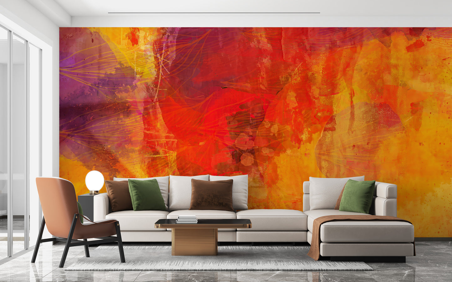 Bright orange wallpaper mural for contemporary interiors