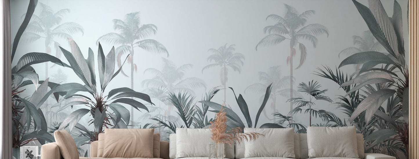 Elegant flamingo wallpaper mural by a tranquil riverside