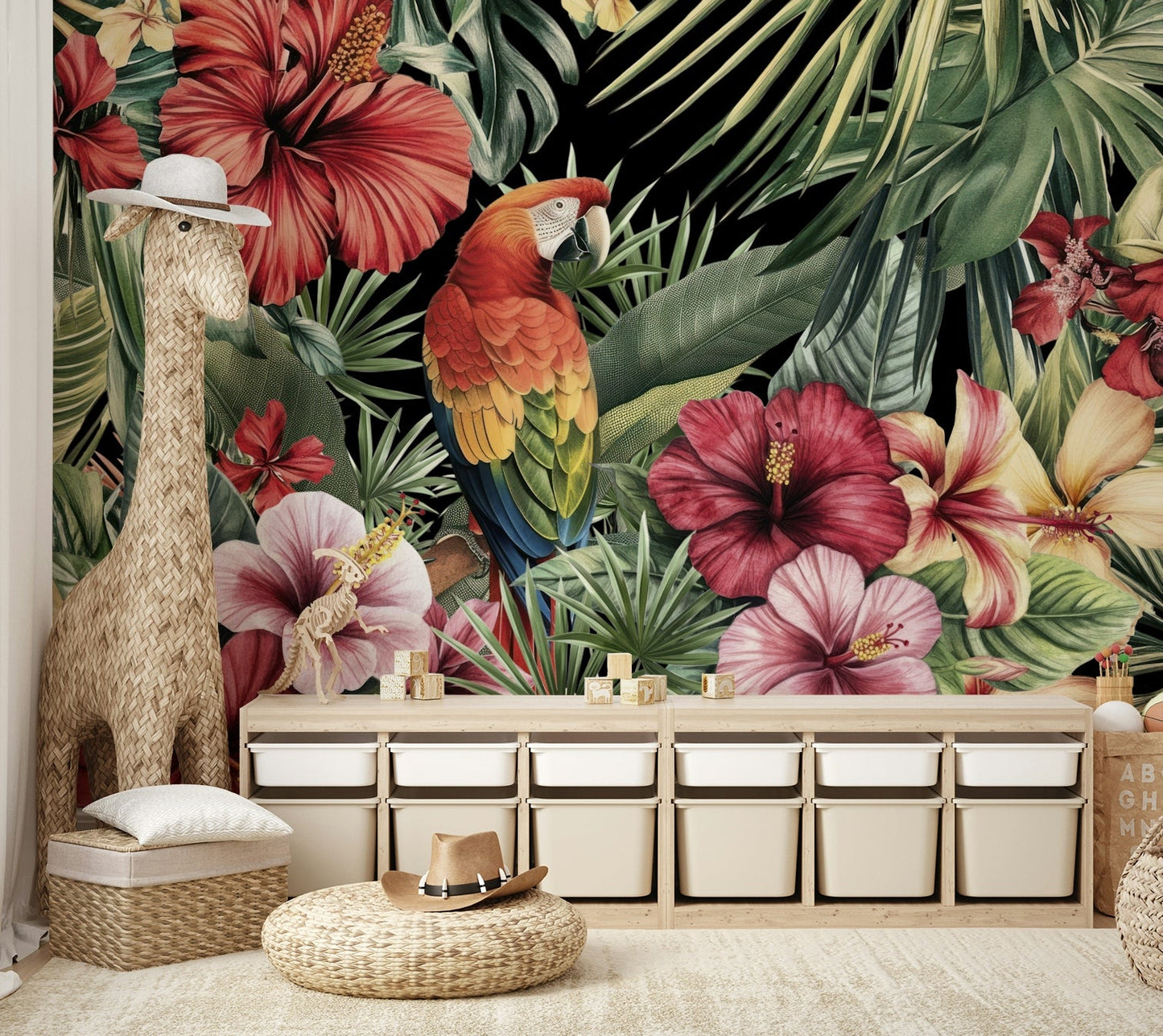 Parrot in a jungle scene wallpaper for walls
