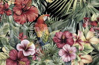 Tropical dreams mural with parrot and florals
