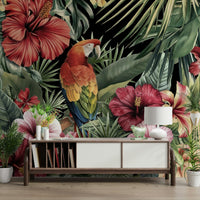 Bold jungle mural wallpaper with greenery

