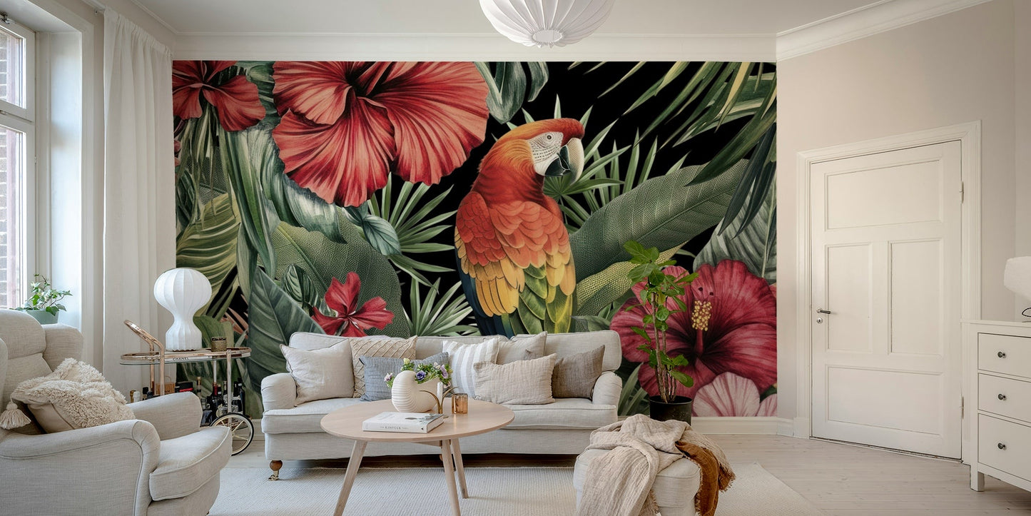 Tropical wall mural with bold floral design
