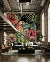 Exotic parrot mural in vintage style

