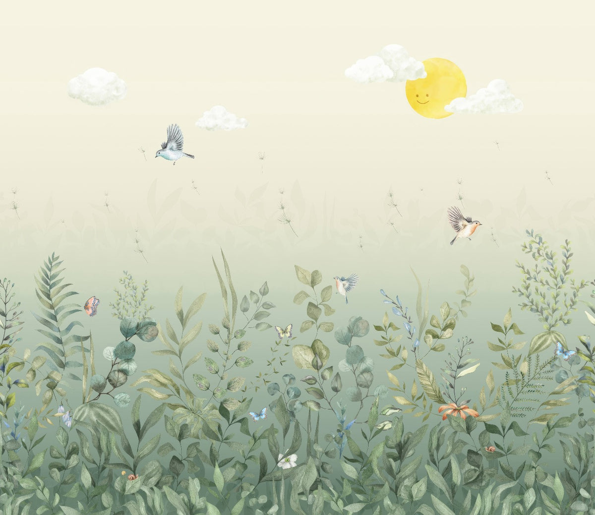 Whimsical Meadow Friends Wall Mural in your room — zoomed
