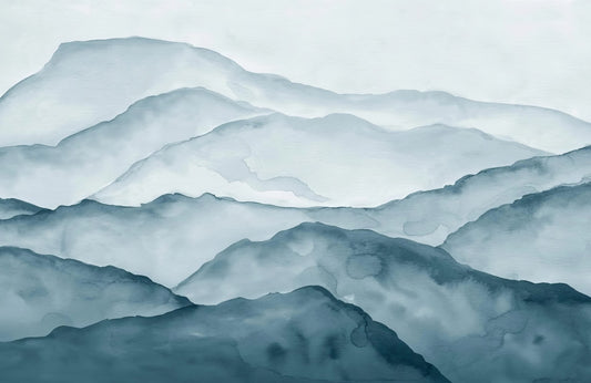Blue Watercolor Mountain Mural