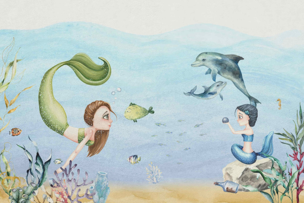 Colourful Mermaids Wall Mural in your room — zoomed