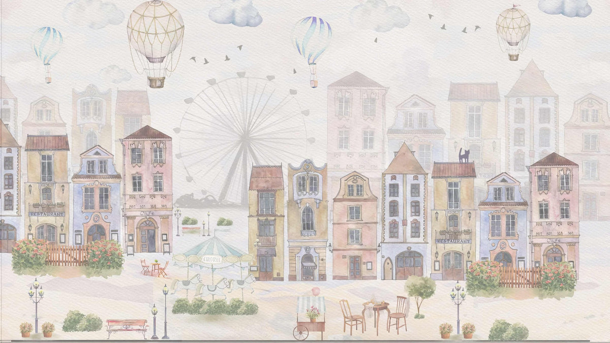 Watercolor Old City Kids Wallpaper in your room