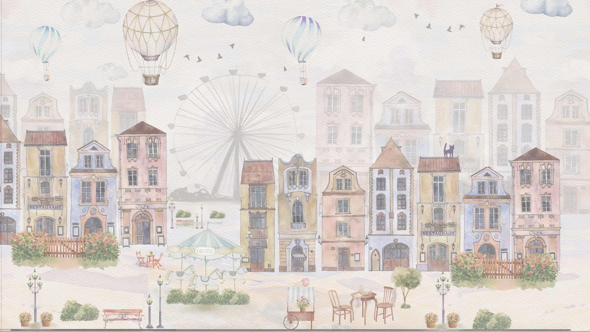 Watercolor Old City Kids Wallpaper