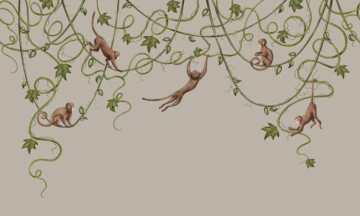 Joyful Monkey Nursery Wallpaper in your room — zoomed