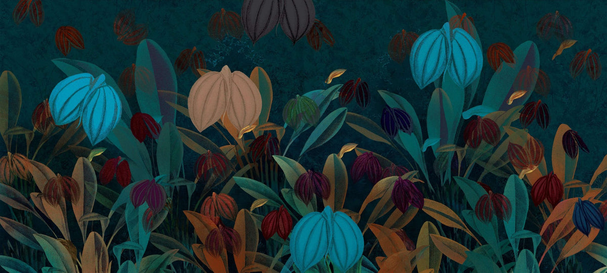 Colourful Botanical Wall Mural in your room — zoomed