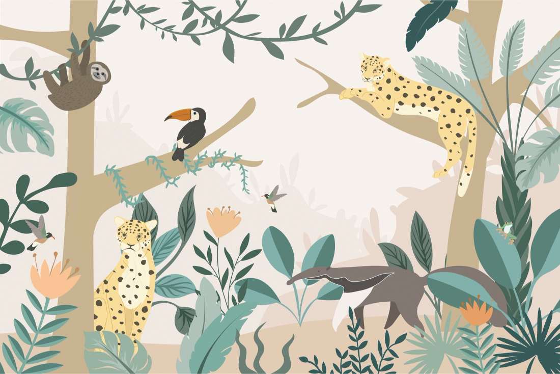 Kids Jungle Animal Wall Mural in your room — zoomed