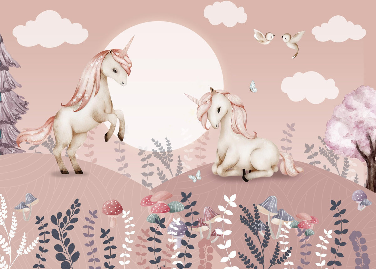 Pink Pegasus Girls Room Mural in your room — zoomed