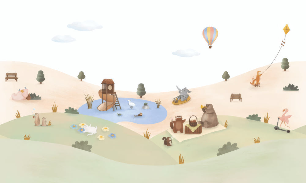 Playful Animals Garden Wall Mural in your room — zoomed