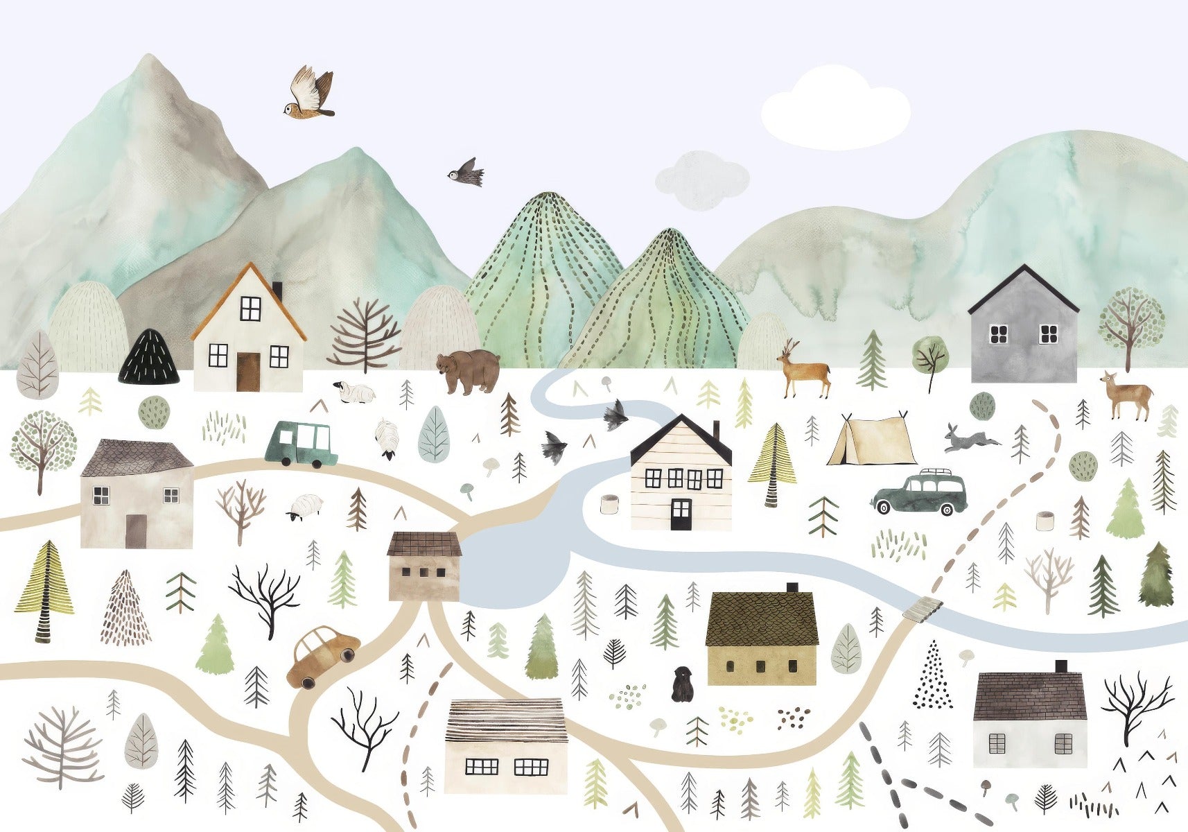 Riverside Glimpse Wall Mural