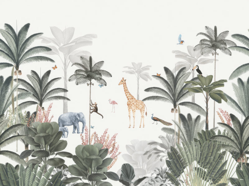 Tropical Jungle Animal Wall Mural in your room — zoomed