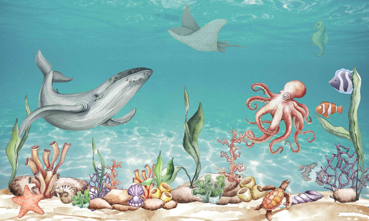 Aquatic Harmony Wall Mural in your room — zoomed
