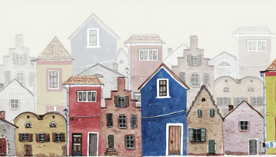 Watercolor Houses Wall Mural in your room — zoomed