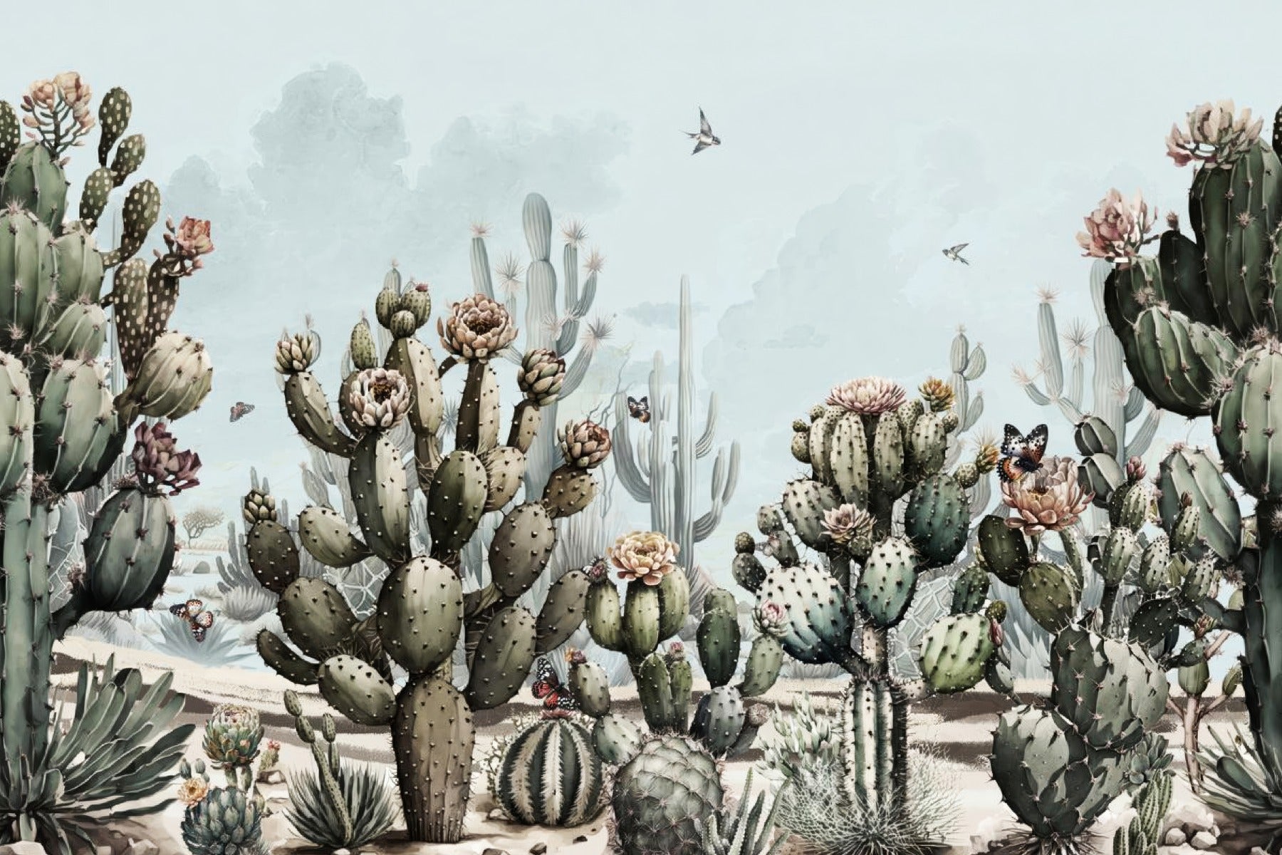 Cactus Garden Wallpaper Mural in your room — zoomed