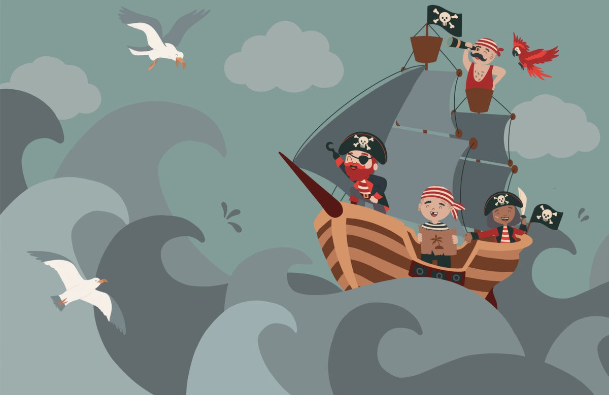 Cartoon Pirate Ship Wall Mural in your room