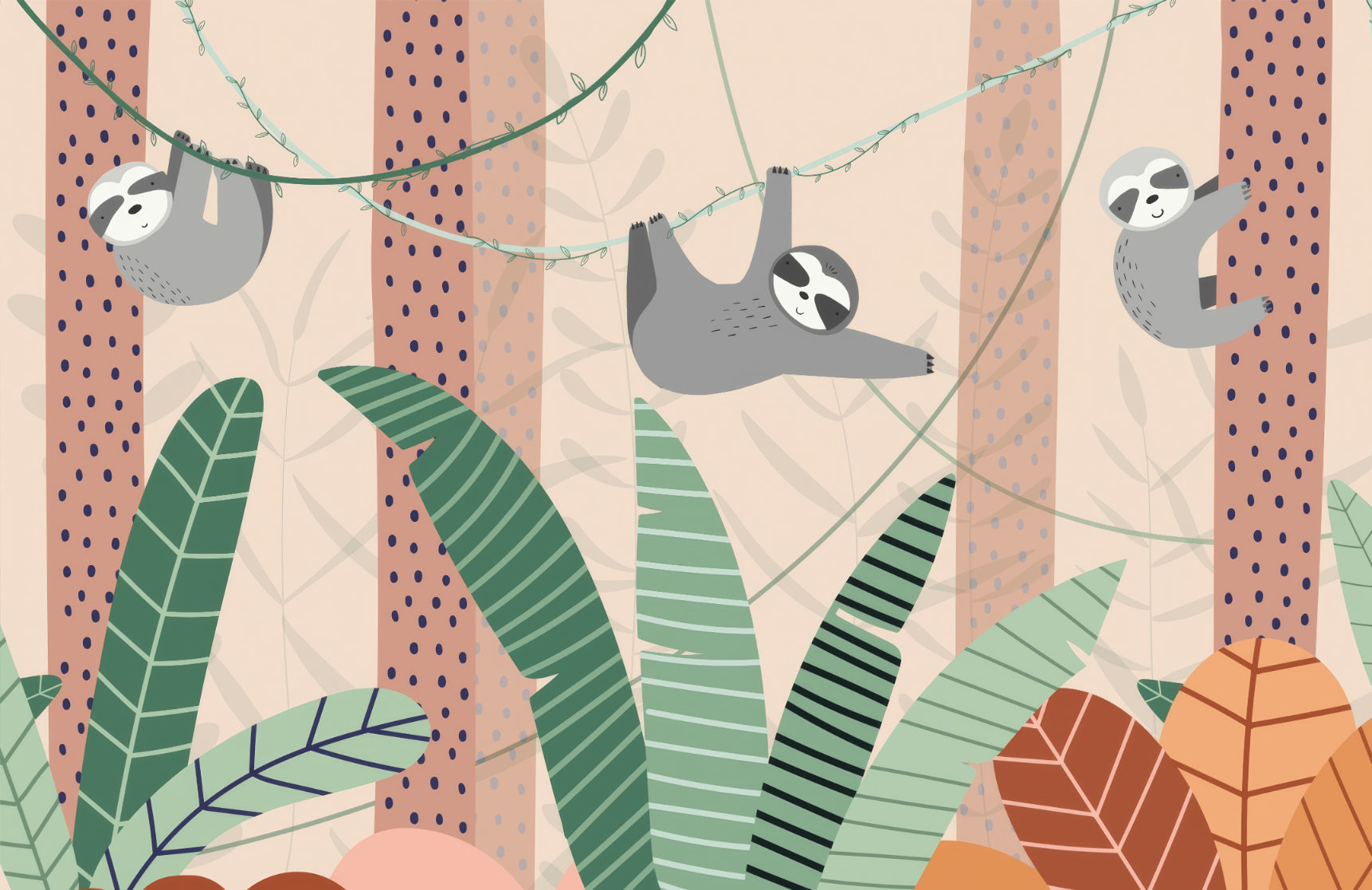 Cute Cartoon Sloth Mural