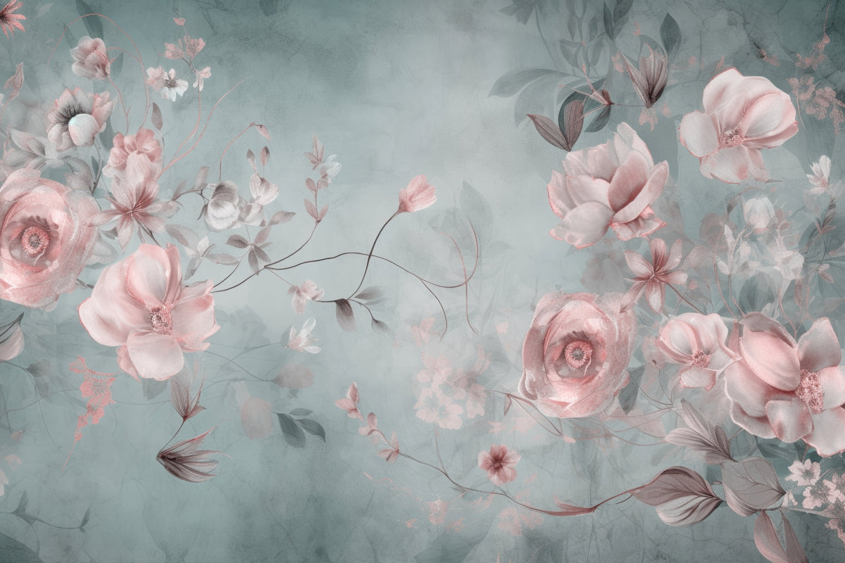 Delicate Blooming Pink Flower Mural in your room