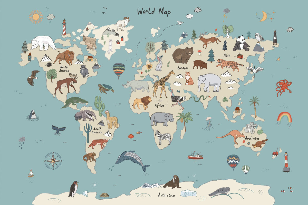 Animal Adventure Atlas Mural in your room