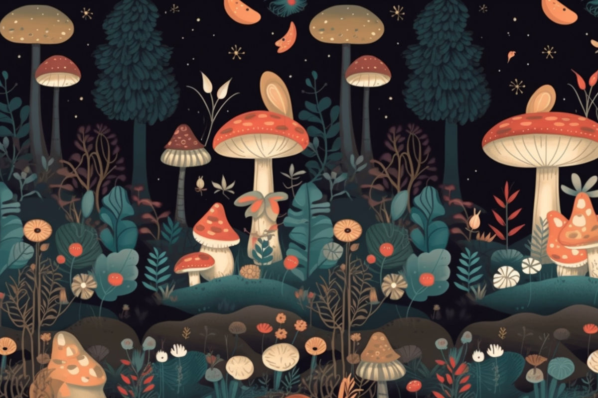 Mushroom Garden Wall Mural in your room — zoomed