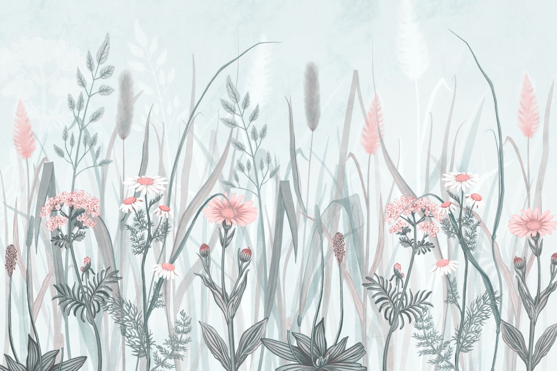 Ornate Painted Floral Pink Mural