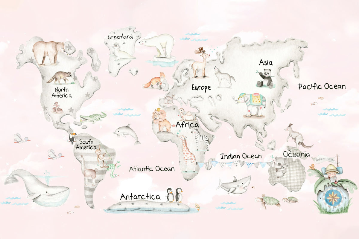 Cuddly Creatures Atlas Mural in your room