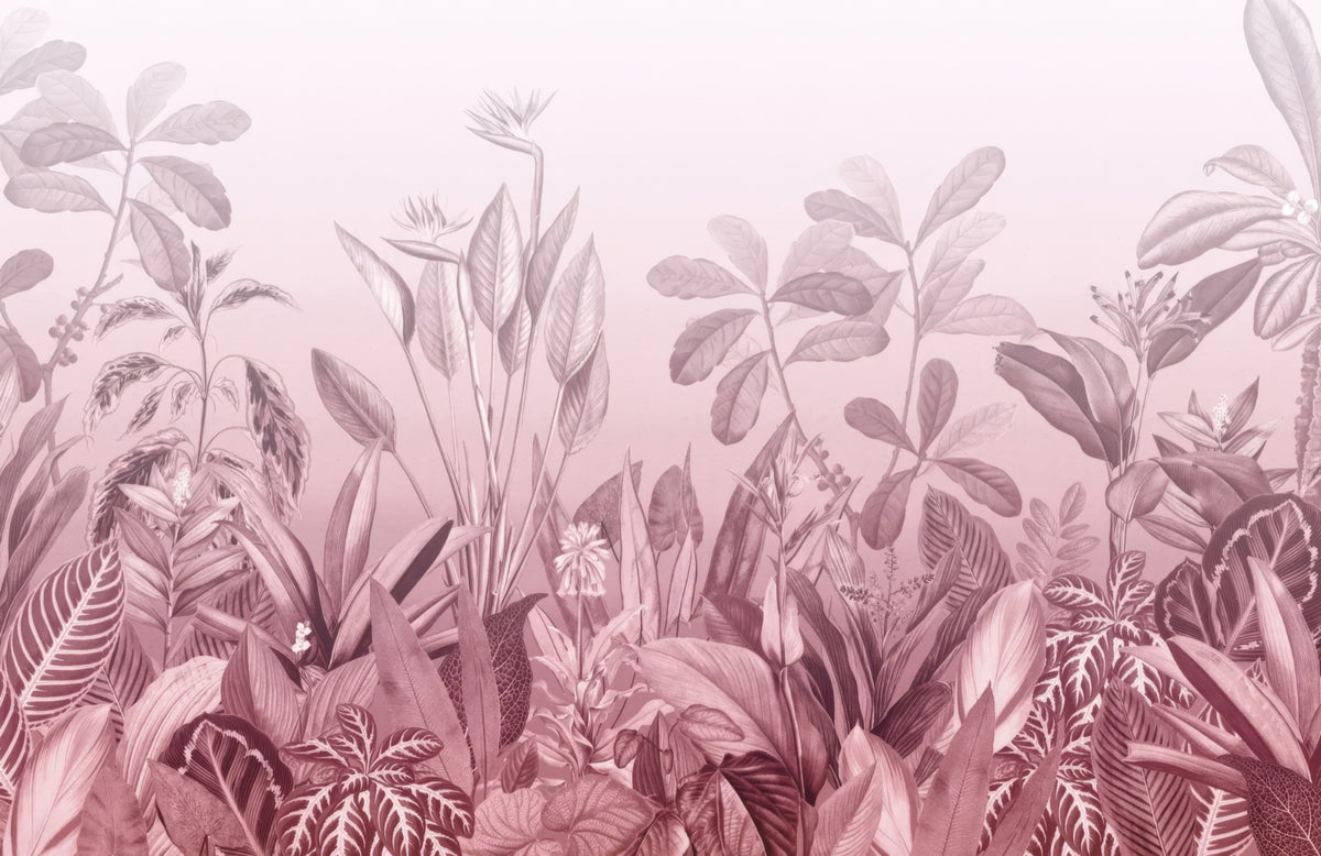 Pink Tropical Jungle Wall Mural in your room — zoomed