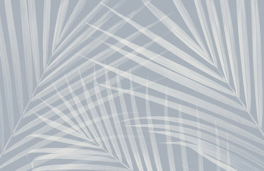 Light Blue Palm Leaves Mural