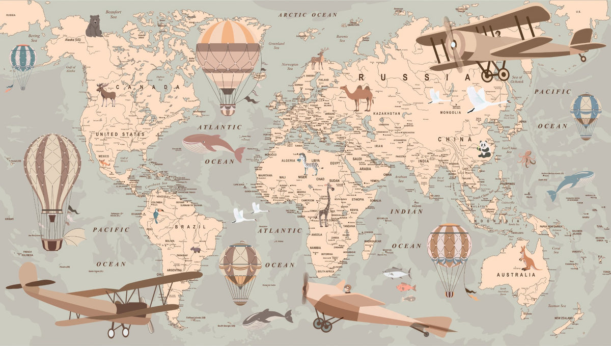 Vintage Aeronautical World Mural in your room