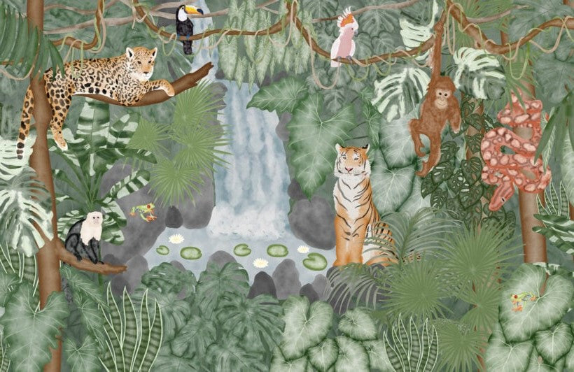 Tropical Fauna Fantasy Fresco Mural