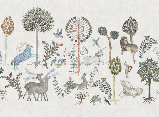 Whimsical Wildlife Wallpaper Mural in your room — zoomed