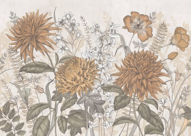 Rustic Botanical Artistry Mural in your room — zoomed