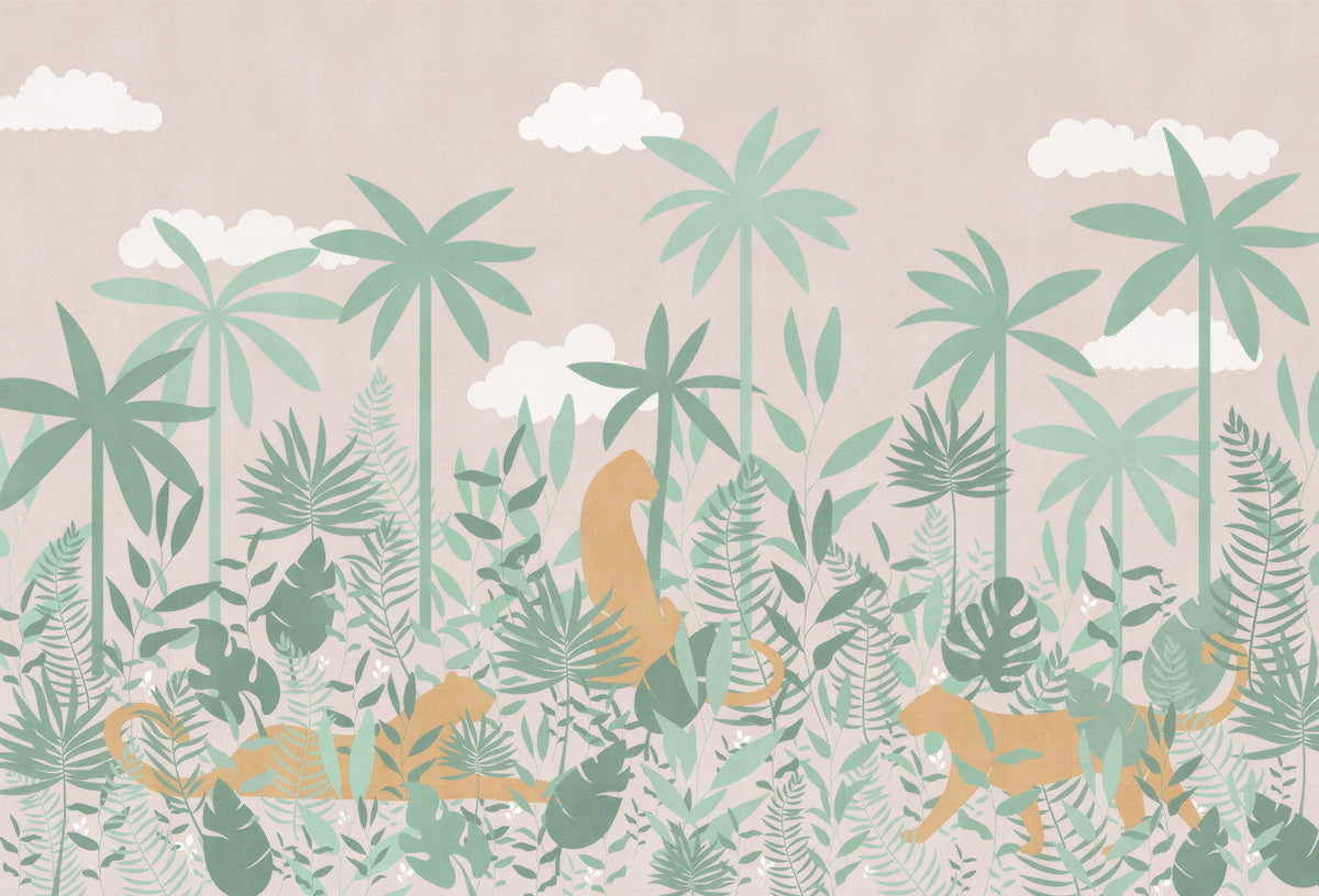 Whimsical Wildcat Garden Mural in your room — zoomed