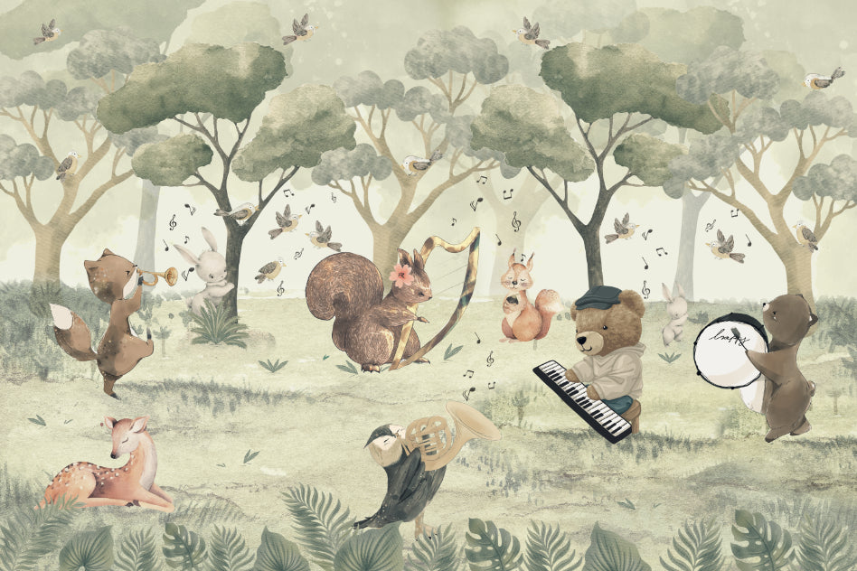 Whimsical Wildlife Concert Wallpaper Mural in your room