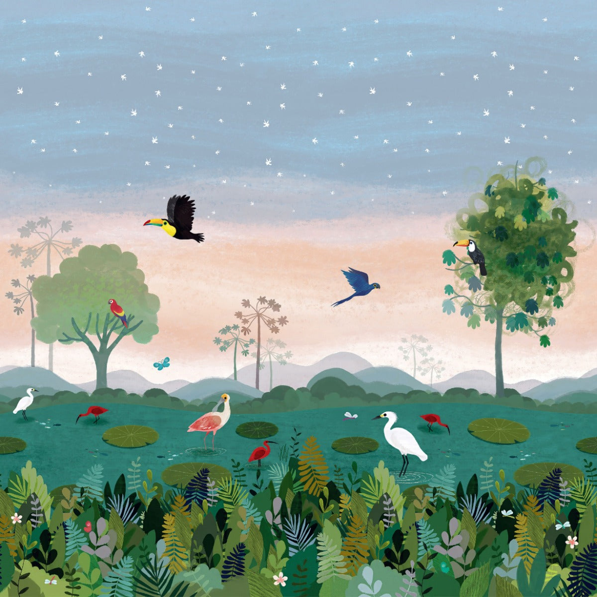 Enchanted Forest Bird Wall Mural in your room — zoomed