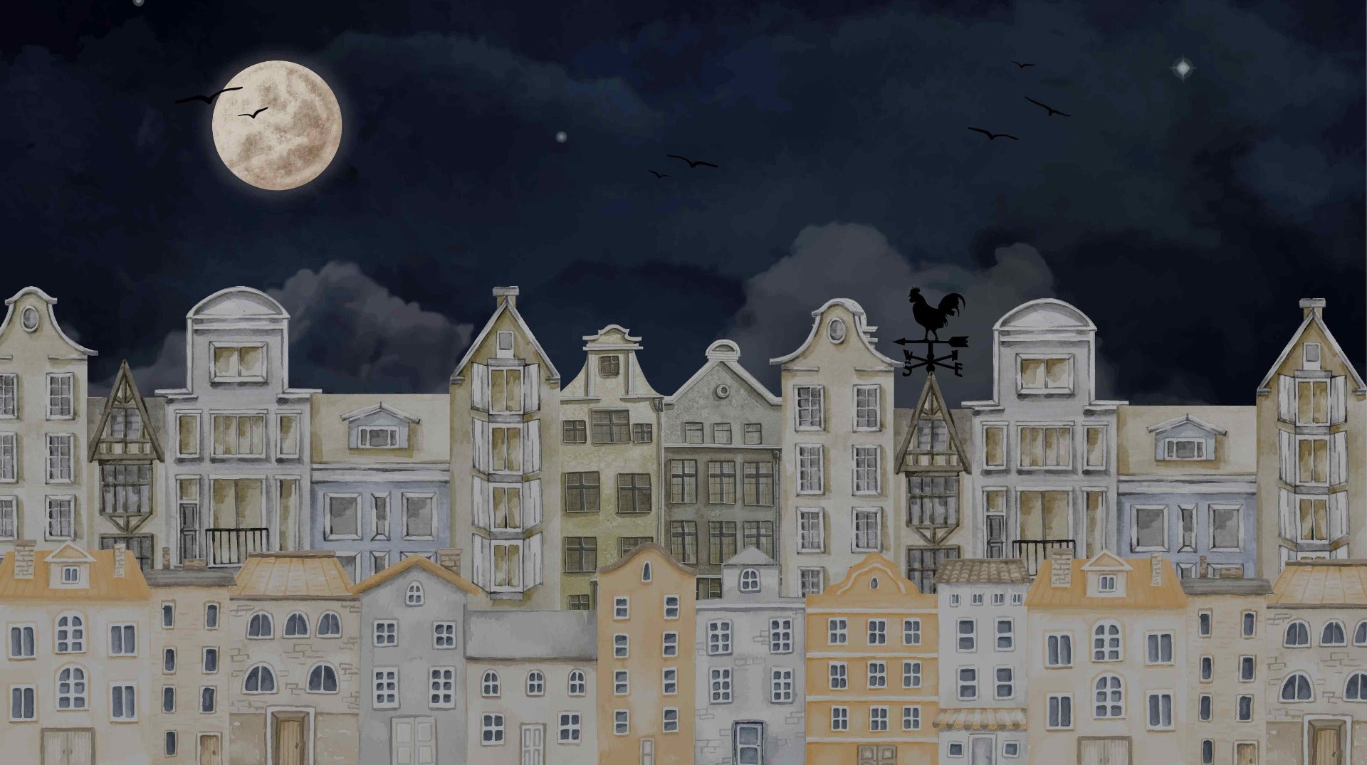 Watercolour Night House Wall Mural