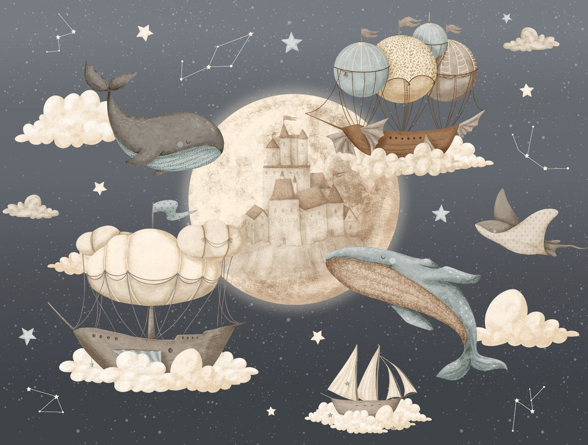 Flying Whales Boat Wall Mural in your room — zoomed