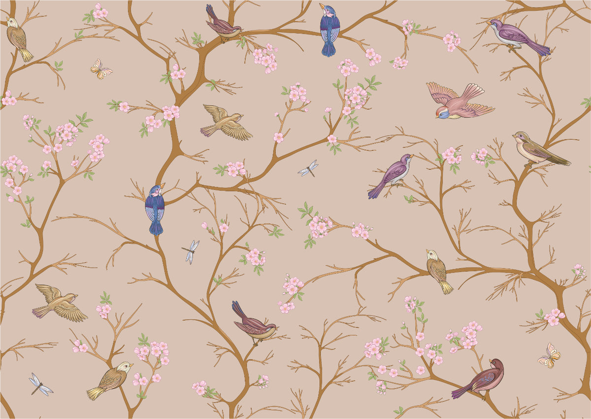 Beige Chinoiserie Wall Mural in your room